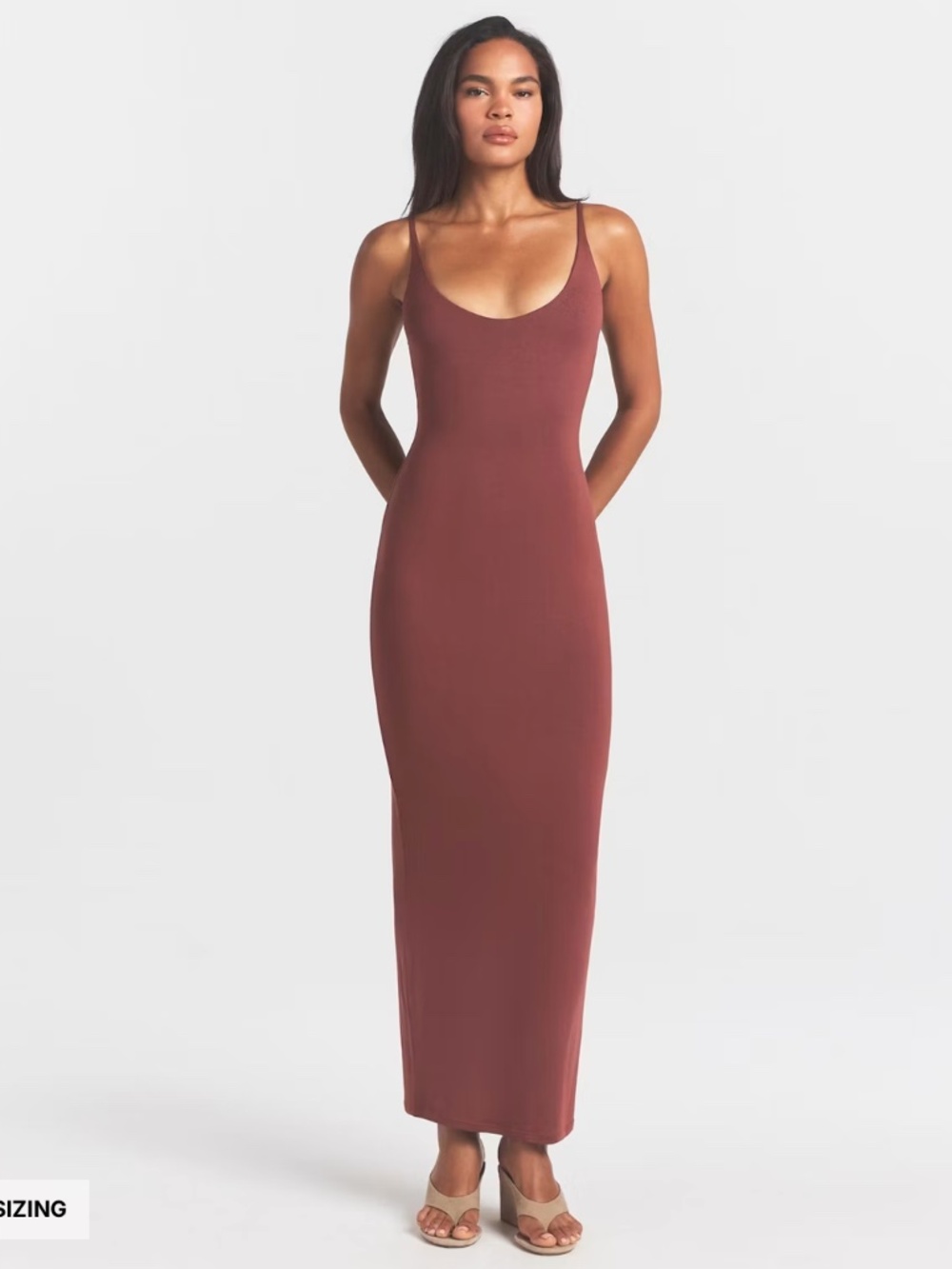 SMOOTH LAYERS SCOOP NECK LONG DRESS | HENNA